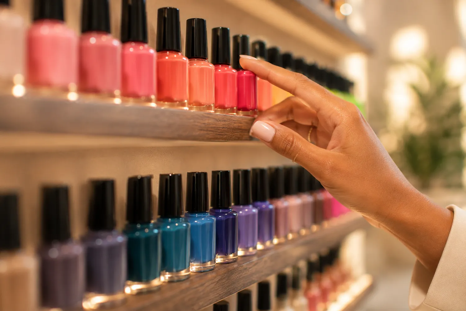 Choosing a shade from the polish wall